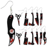 6 Pairs Halloween Gothic Earrings Acrylic Scissor Print Jewelry