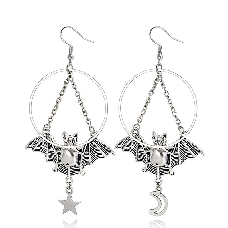 Geometric Big Ring Bat Earrings Female Y2K Punk Vintage Sweet Style Jewelry