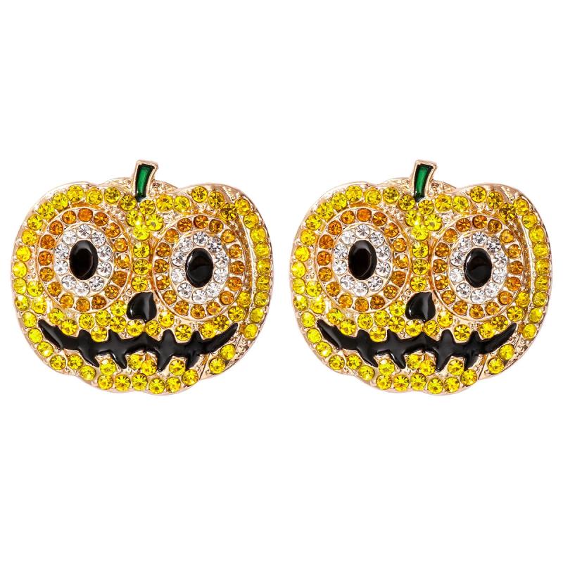 Crystal Rhinestone Pumpkin Earrings for Halloween Party