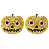 Crystal Rhinestone Pumpkin Earrings for Halloween Party