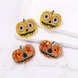 Crystal Rhinestone Pumpkin Earrings for Halloween Party