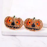 Crystal Rhinestone Pumpkin Earrings for Halloween Party