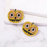 Crystal Rhinestone Pumpkin Earrings for Halloween Party