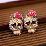 Punk Style Halloween Rose Skull Head Micro Inlaid Earrings