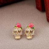 Punk Style Halloween Rose Skull Head Micro Inlaid Earrings