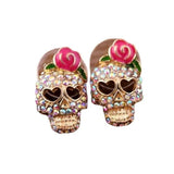 Punk Style Halloween Rose Skull Head Micro Inlaid Earrings