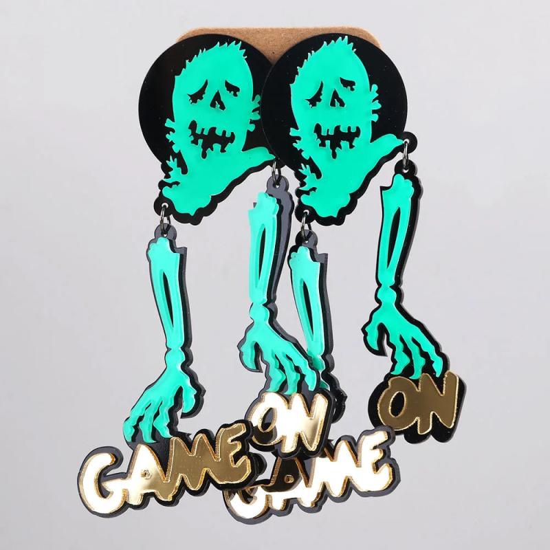 Halloween Acrylic Zombie Skull Large Earrings Gothic Horror Ghost