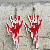 Halloween Blood Handprints Skull Acrylic Earrings