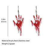 Halloween Blood Handprints Skull Acrylic Earrings