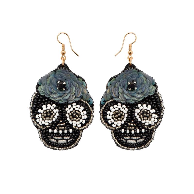 Hand-woven Bead Skull Ghost Earrings