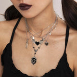 Halloween Punk Necklace Heart Layered Chain Pendant Jewelry