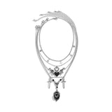 Halloween Punk Necklace Heart Layered Chain Pendant Jewelry