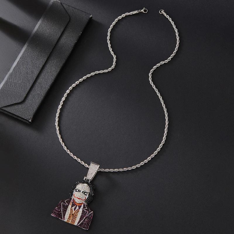 Horror Clown Pendant Iced Out Bling Chain 69 Halloween Cosplay Necklace