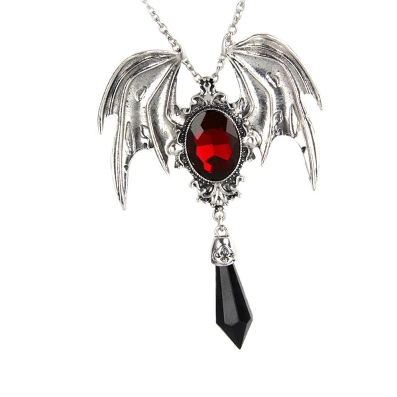 Halloween Bat Wing Gemstone Pendant Gothic Necklace