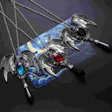 Halloween Bat Wing Gemstone Pendant Gothic Necklace