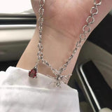 Spider Pendant Long Necklace Vintage Gothic Spider Blood Drop Clavicle Chain