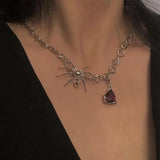 Spider Pendant Long Necklace Vintage Gothic Spider Blood Drop Clavicle Chain