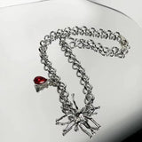 Spider Pendant Long Necklace Vintage Gothic Spider Blood Drop Clavicle Chain