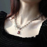 Spider Pendant Long Necklace Vintage Gothic Spider Blood Drop Clavicle Chain