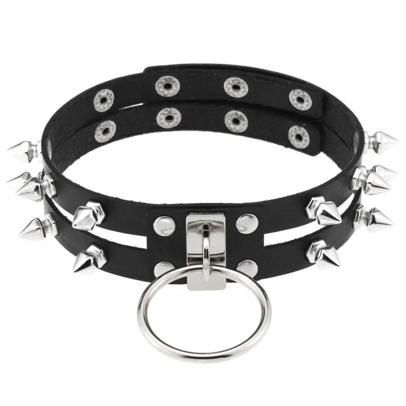 Goth Punk Studded PU Leather Choker Necklace for Women Girl