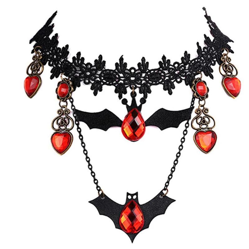 Retro Bat Lace Neckchain Halloween Costume Necklace