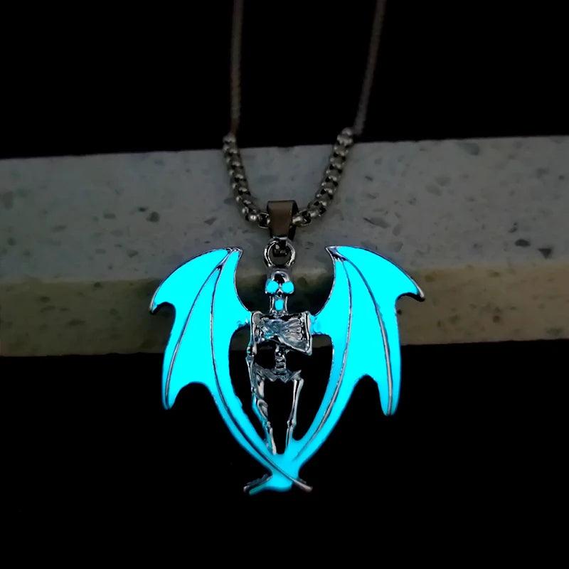 Glow Skull Head Flame Wings Men's Pendant