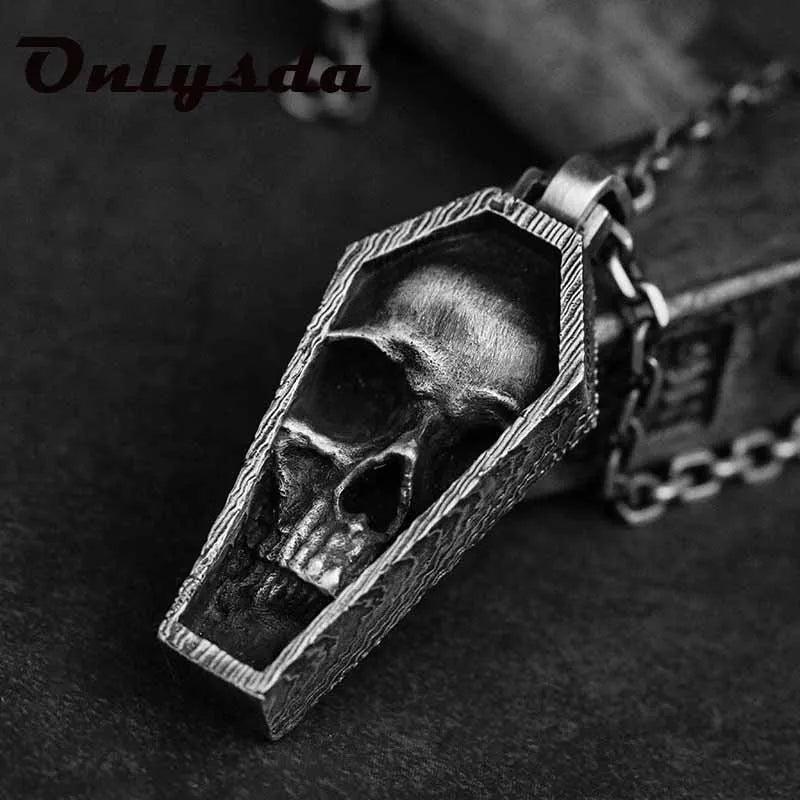 Punk Rock Stainless Steel Skull Coffin Pendant Necklace