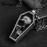 Punk Rock Stainless Steel Skull Coffin Pendant Necklace