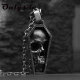 Punk Rock Stainless Steel Skull Coffin Pendant Necklace