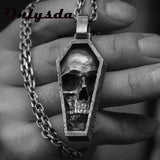 Punk Rock Stainless Steel Skull Coffin Pendant Necklace