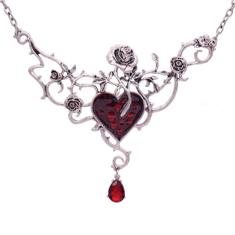 Crystal Red Heart Pendant Necklace Gothic Rose Choker Halloween Party