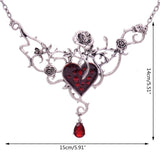 Crystal Red Heart Pendant Necklace Gothic Rose Choker Halloween Party