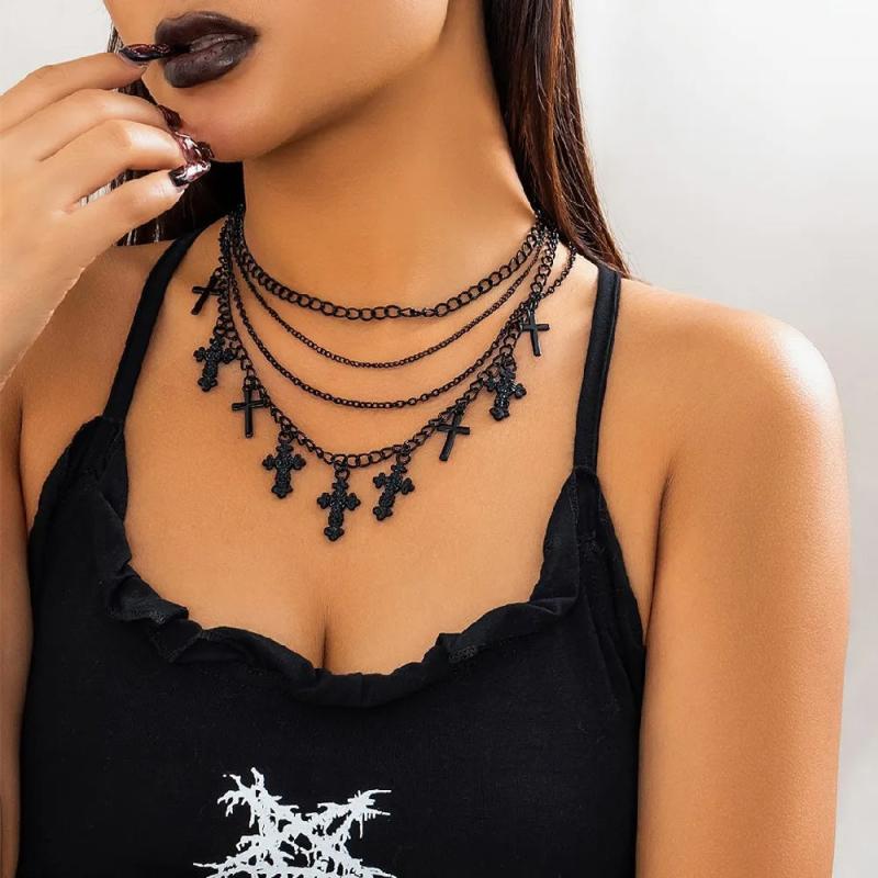 Gothic Cross Pendant Necklace for Women Halloween Cosplay Jewelry