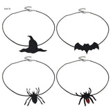 Punk Bat Charm Necklace Halloween Spiders Pendant Witch Hat Choker