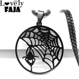 Gothic Spider Web Pendant Necklace Stainless Steel Halloween N4251S03