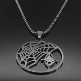 Gothic Spider Web Pendant Necklace Stainless Steel Halloween N4251S03