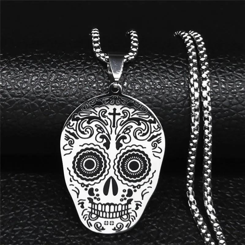 Gothic Skull Skeleton Necklace Stainless Steel Punk Pirate Choker Halloween Gift