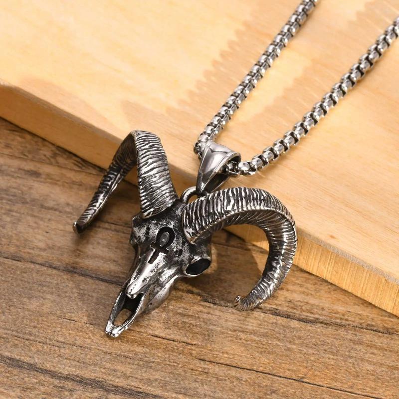 Baphomet Satanic Goat Head Skull Pendant Stainless Steel Necklace