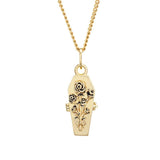 Vintage Metal Copper Coffin Necklace Halloween Gothic Pendant Sweater Chain