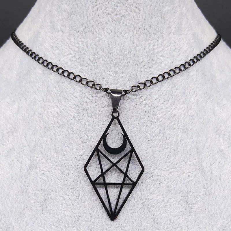 Goth Satan Inverted Pentagram Choker Necklace Stainless Steel