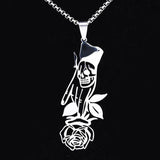 Gothic Skeleton Skull Rose Flower Punk Necklace