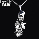 Gothic Skeleton Skull Rose Flower Punk Necklace