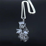 Gothic Skeleton Skull Rose Flower Punk Necklace