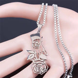 Gothic Skeleton Skull Rose Flower Punk Necklace