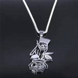 Gothic Skeleton Skull Rose Flower Punk Necklace