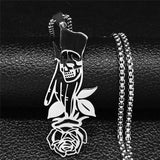 Gothic Skeleton Skull Rose Flower Punk Necklace