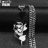 Goth Rose Skull Skeleton Heart Necklace Women Stainless Steel