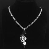 Goth Rose Skull Skeleton Heart Necklace Women Stainless Steel