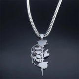 Goth Rose Skull Skeleton Heart Necklace Women Stainless Steel