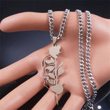 Goth Rose Skull Skeleton Heart Necklace Women Stainless Steel